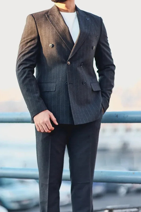 Navy Blue Double Breasted Suit Pinstripe