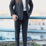 Navy Blue Double Breasted Suit Pinstripe