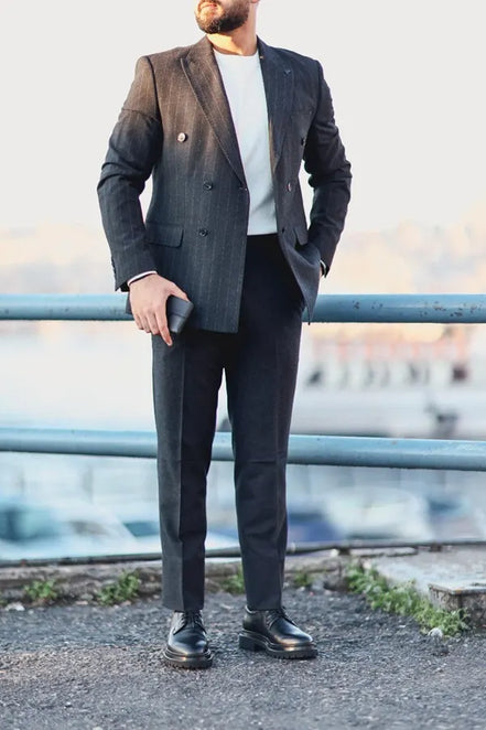 Navy Blue Double Breasted Suit Pinstripe