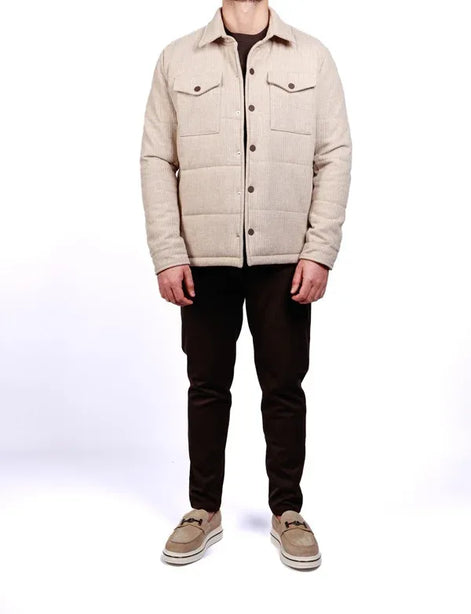 Houston Striped Beige Wool Coat
