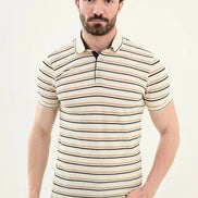 Marina Mens Striped Polo Shirt Beige