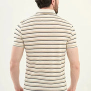 Marina Mens Striped Polo Shirt Beige