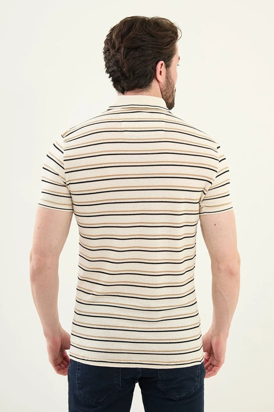 Mens Striped Polo Shirt Beige