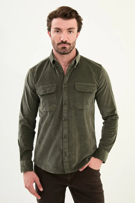 Khaki Corduroy Shirt Mens