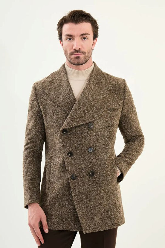 Khaki Green Wool Coat Double Breasted