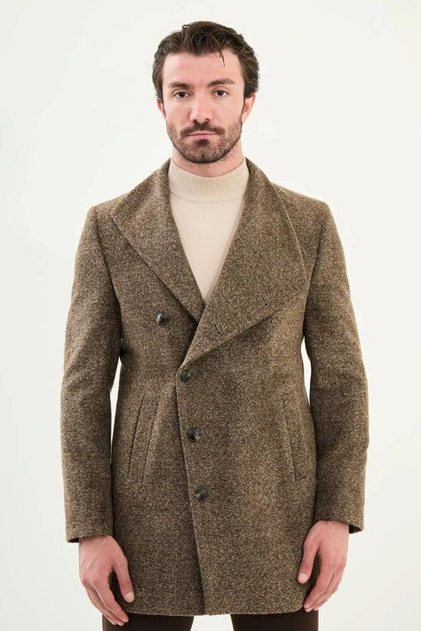 Khaki Green Wool Coat Single Breasted