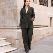 Khaki Pinstripe Double Breasted Suit Women