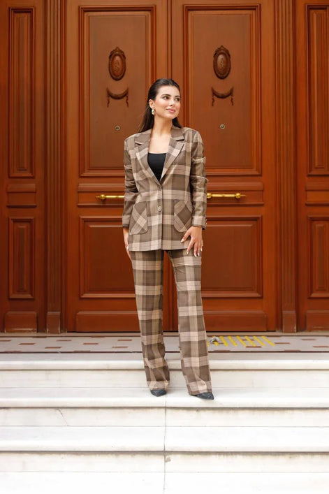 Light Brown Plaid Suit Women