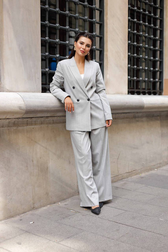 Light Gray Pinstripe Double Breasted Suit Women