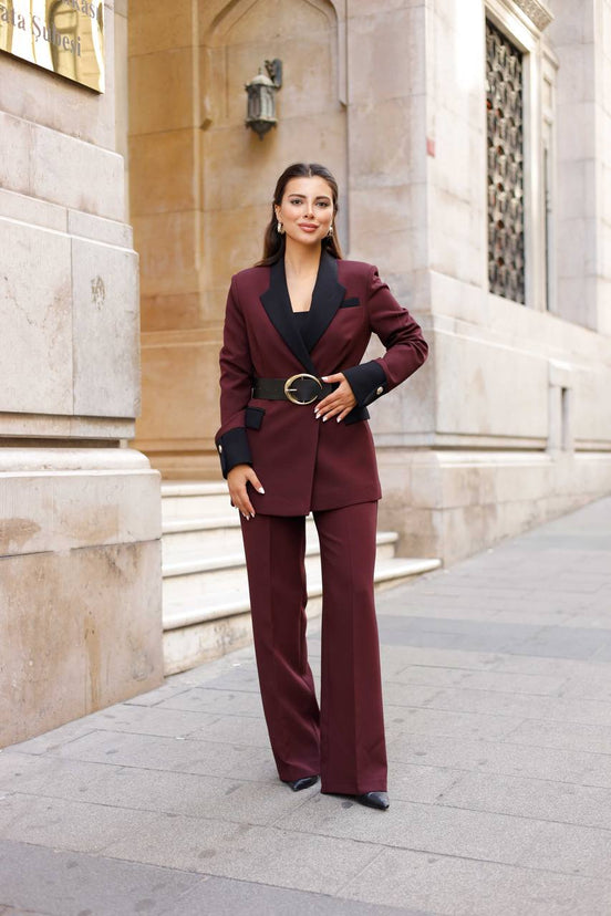 Burgundy Tuxedo Suit for Women
