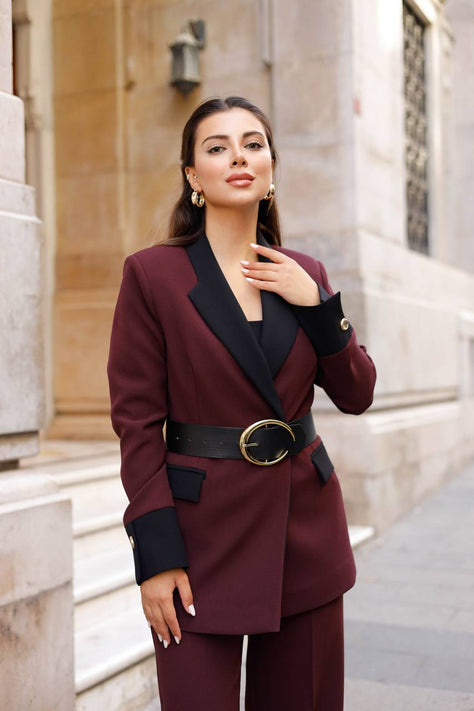 Burgundy Tuxedo Suit for Women