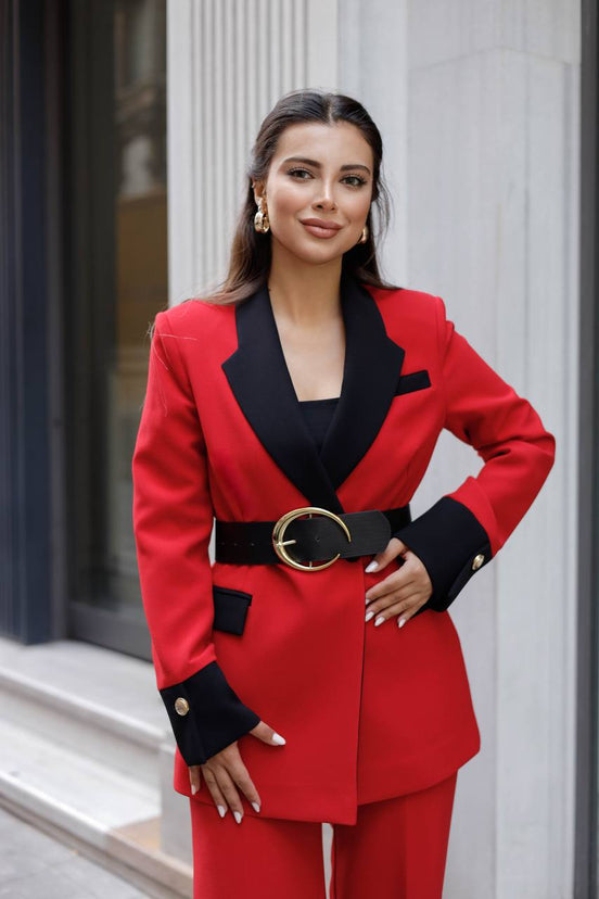 red tuxedo suit for women