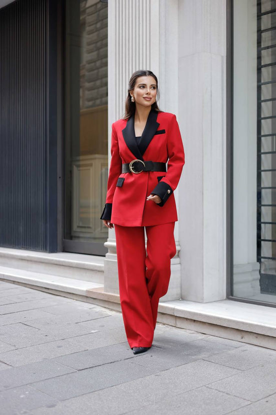 red tuxedo suit for women