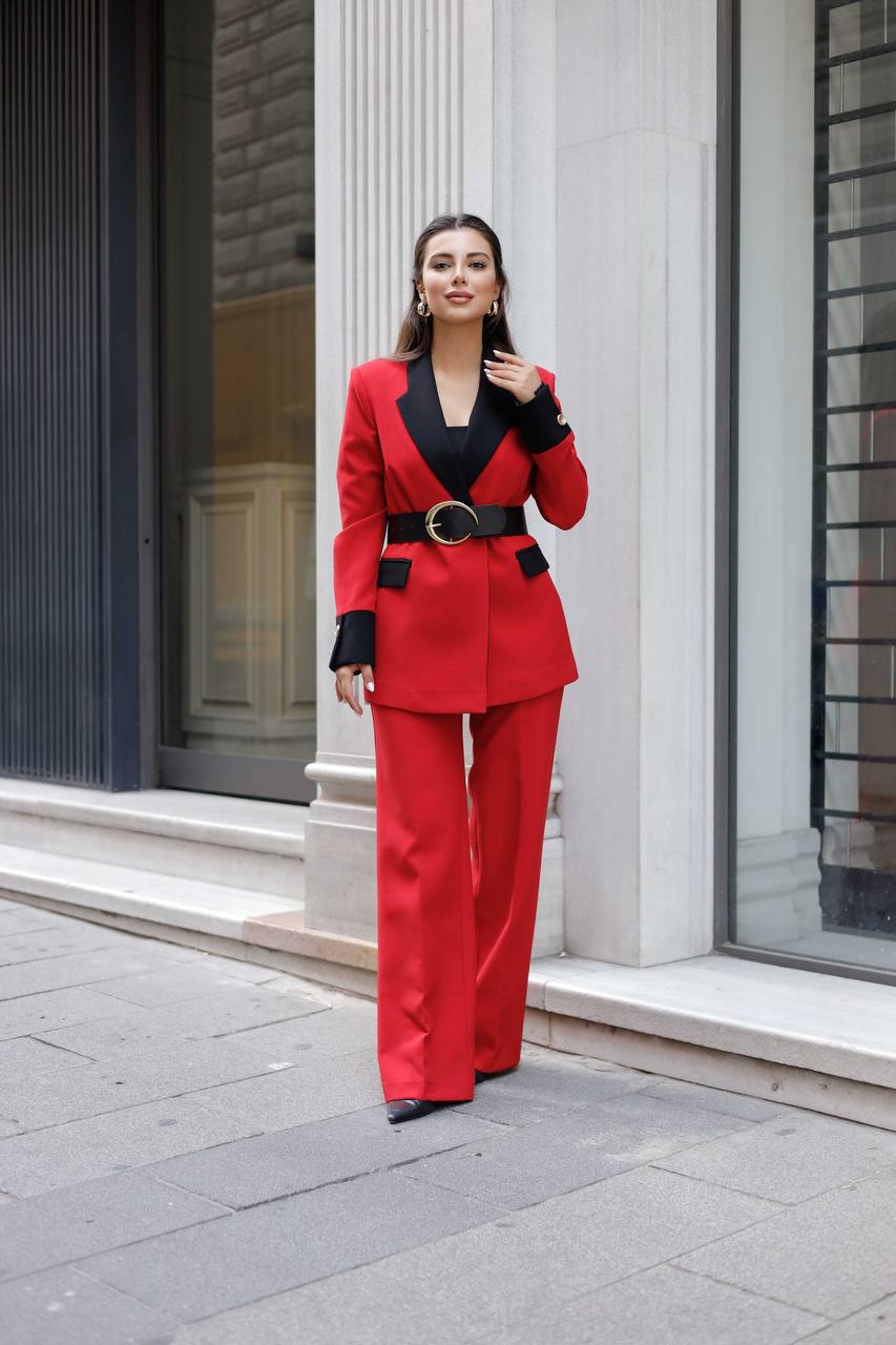red tuxedo suit for women