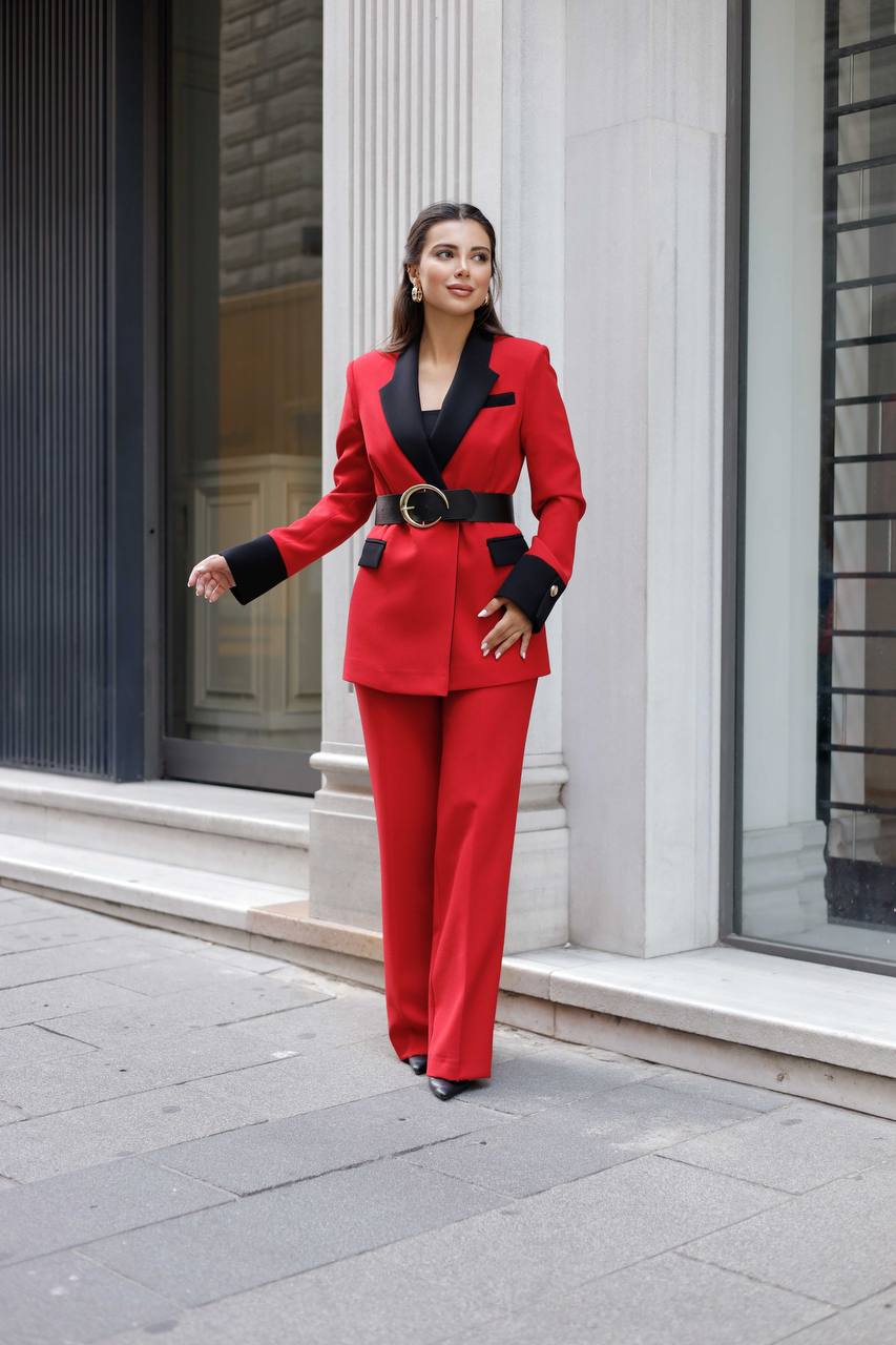 red tuxedo suit for women