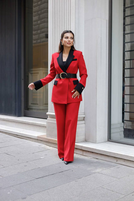 red tuxedo suit for women