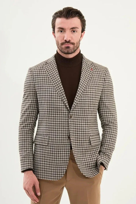 Mens Checkered Blazer Beige