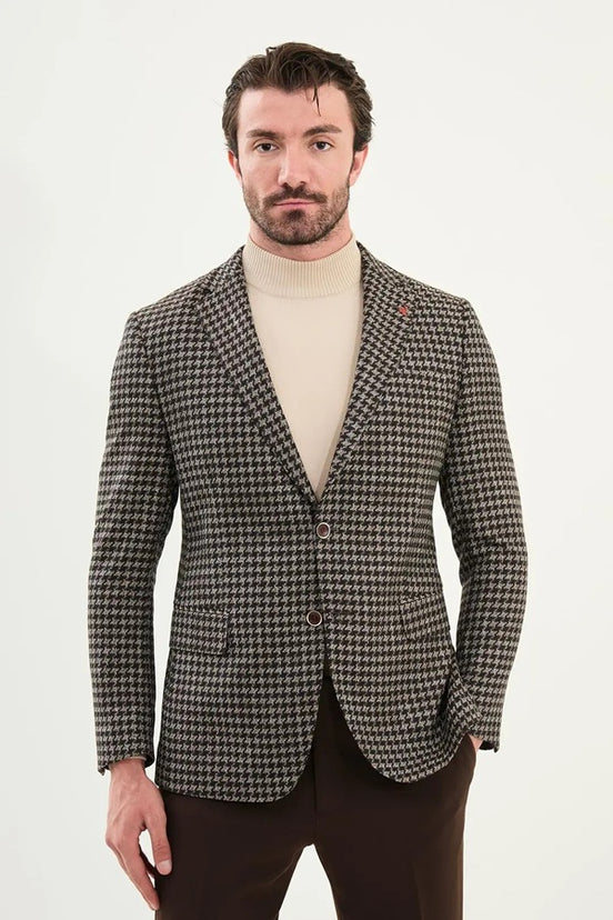 Mens Checkered Blazer Brown