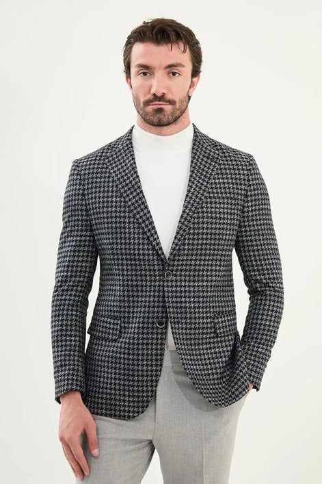 Mens Checkered Blazer Navy