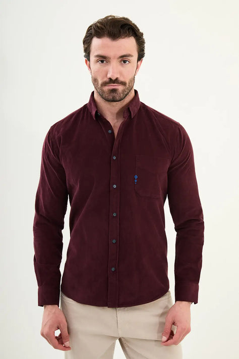 Mens Corduroy Shirt Burgundy