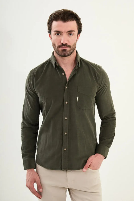 Mens Corduroy Shirt Khaki Green