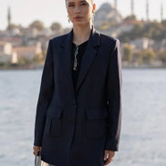 Navy Blue Blazer for Women Wool