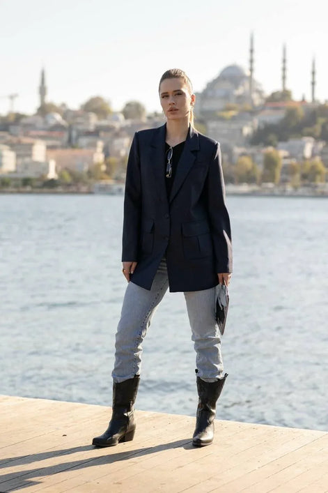 Navy Blue Blazer for Women Wool