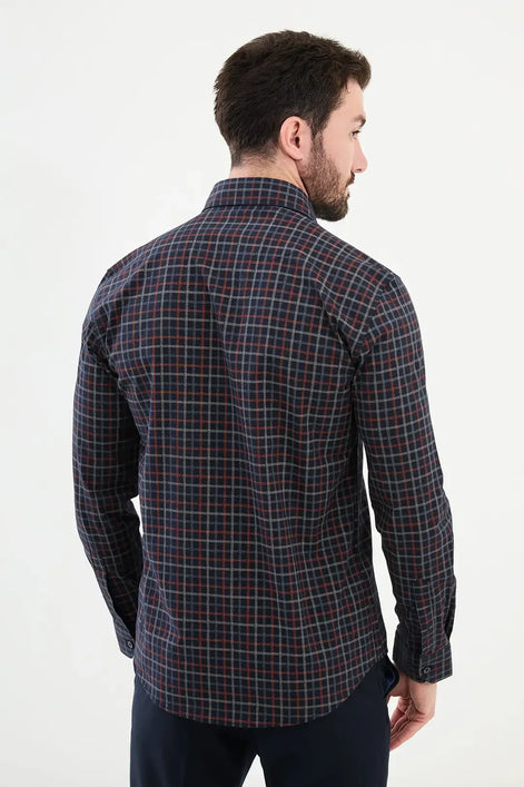 Navy Blue Checkered Shirt