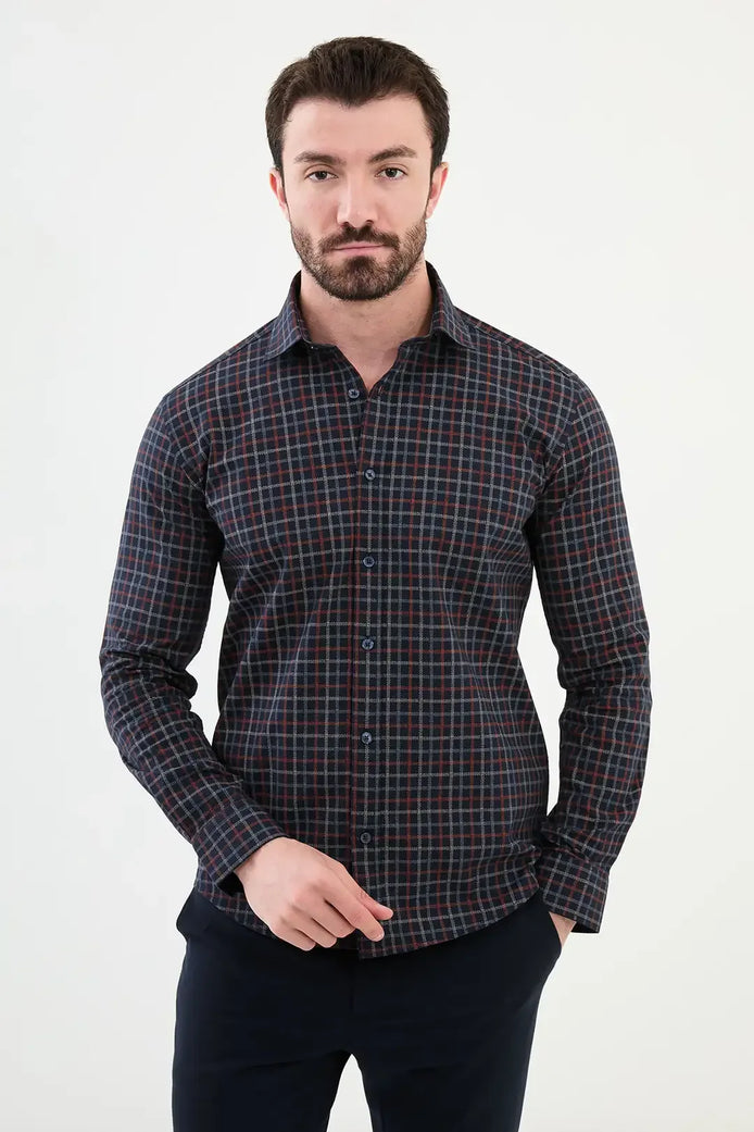 Navy Blue Checkered Shirt