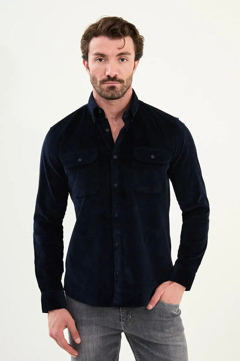 Navy Blue Corduroy Shirt Mens