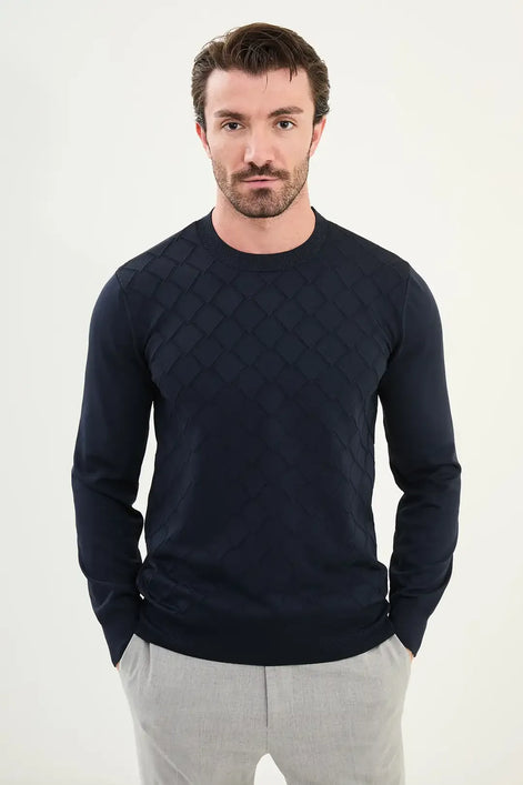Navy Blue Crewneck Sweater Men
