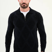Navy Blue Cross Pattern Men's Quarter Zip Sweater