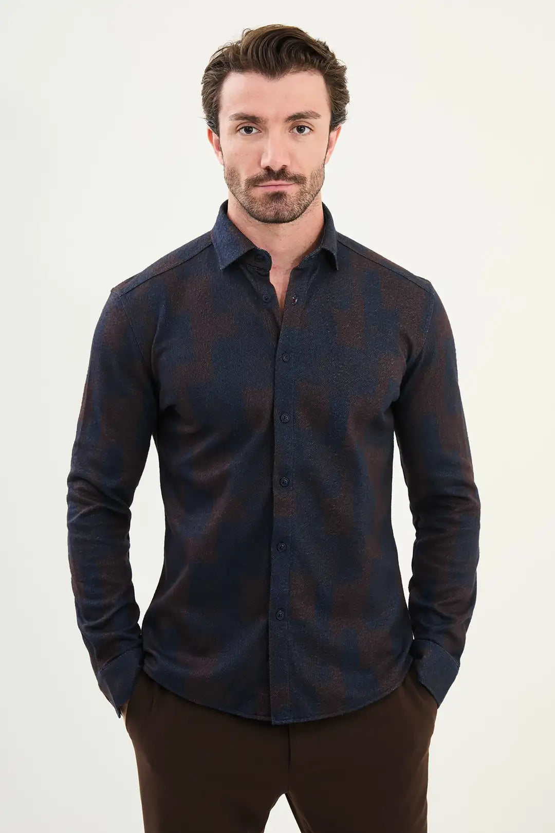 Navy Blue Long Sleeve Wool Lumberjack Shirt