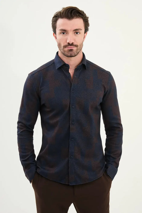 Navy Blue Long Sleeve Wool Lumberjack Shirt