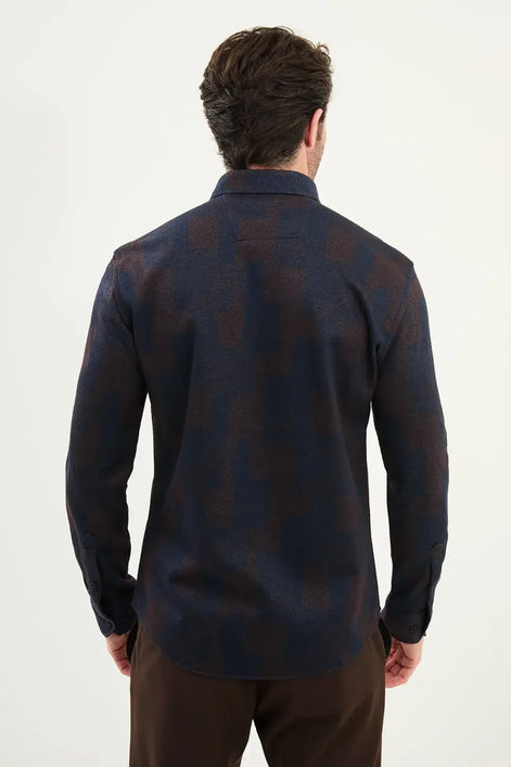Navy Blue Long Sleeve Wool Lumberjack Shirt