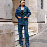 Navy Blue Plaid Suit Women