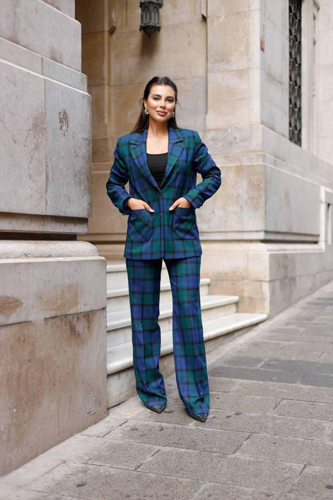 Navy Blue Plaid Suit Women