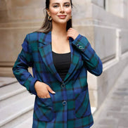 Navy Blue Plaid Suit Women