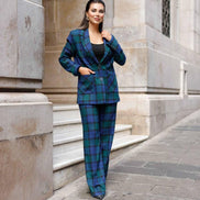 Navy Blue Plaid Suit Women