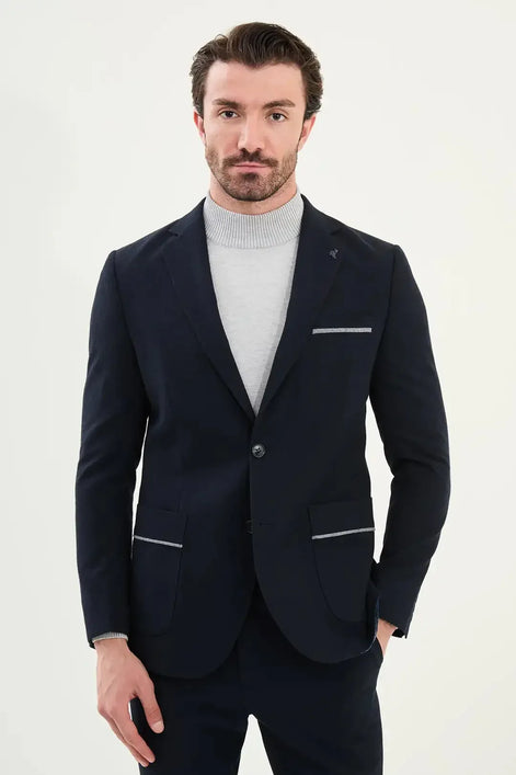 Wool Blazer Men Navy