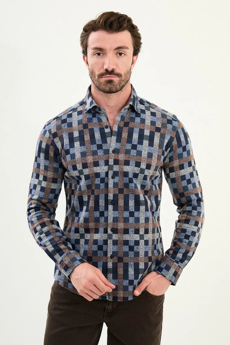 Navy Blue Wool Lumberjack Shirt