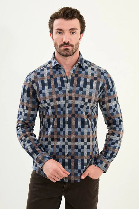 Navy Blue Wool Lumberjack Shirt