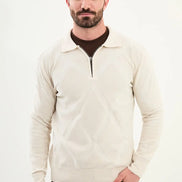 Off White Cross Pattern Men's Quarter Zip Sweater
