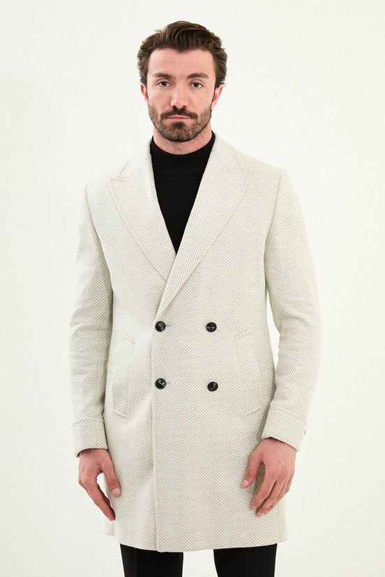 Marina Herringbone Wool Coat Off White