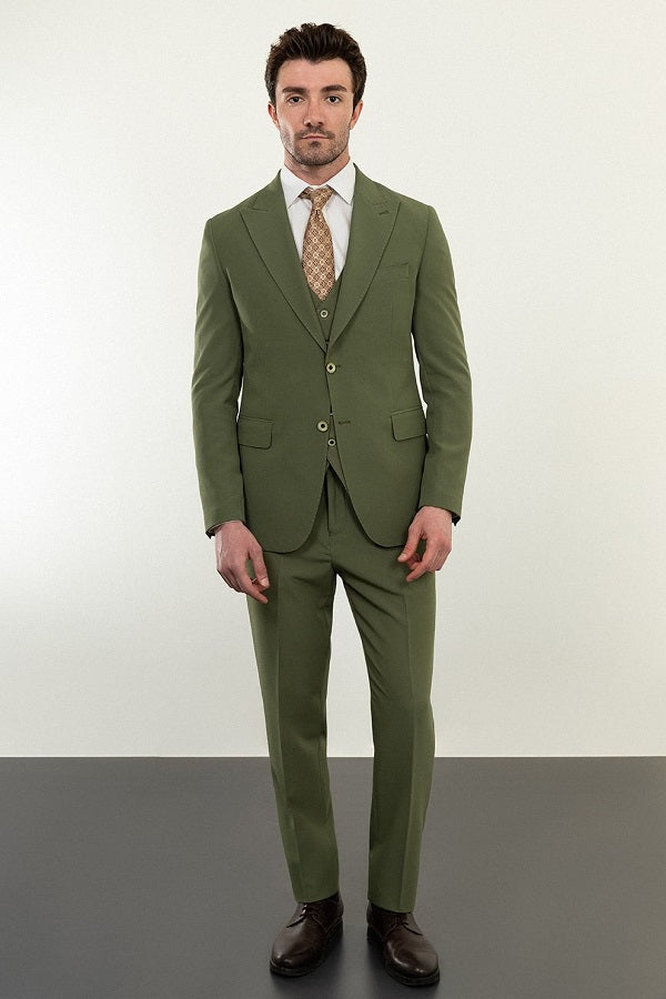 Marion 3 Piece Wool Olive Green Suit