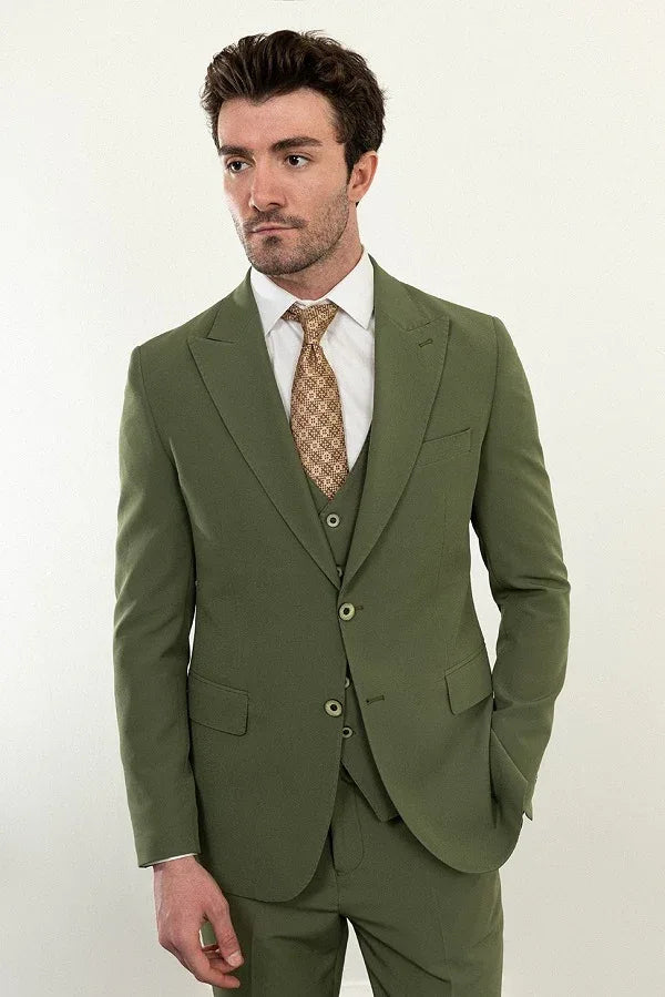 Marion 3 Piece Wool Olive Green Suit