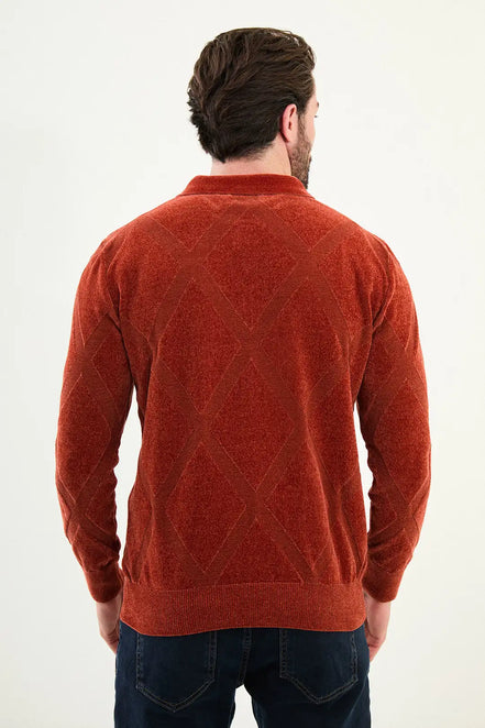 Orange Cross Pattern Men's Quarter Zip Sweater