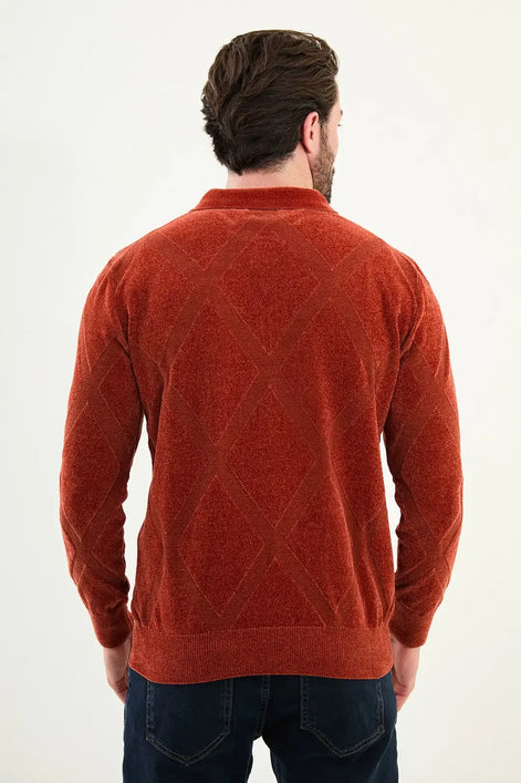 Orange Cross Pattern Men's Quarter Zip Sweater