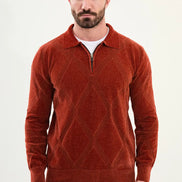 Orange Cross Pattern Men's Quarter Zip Sweater