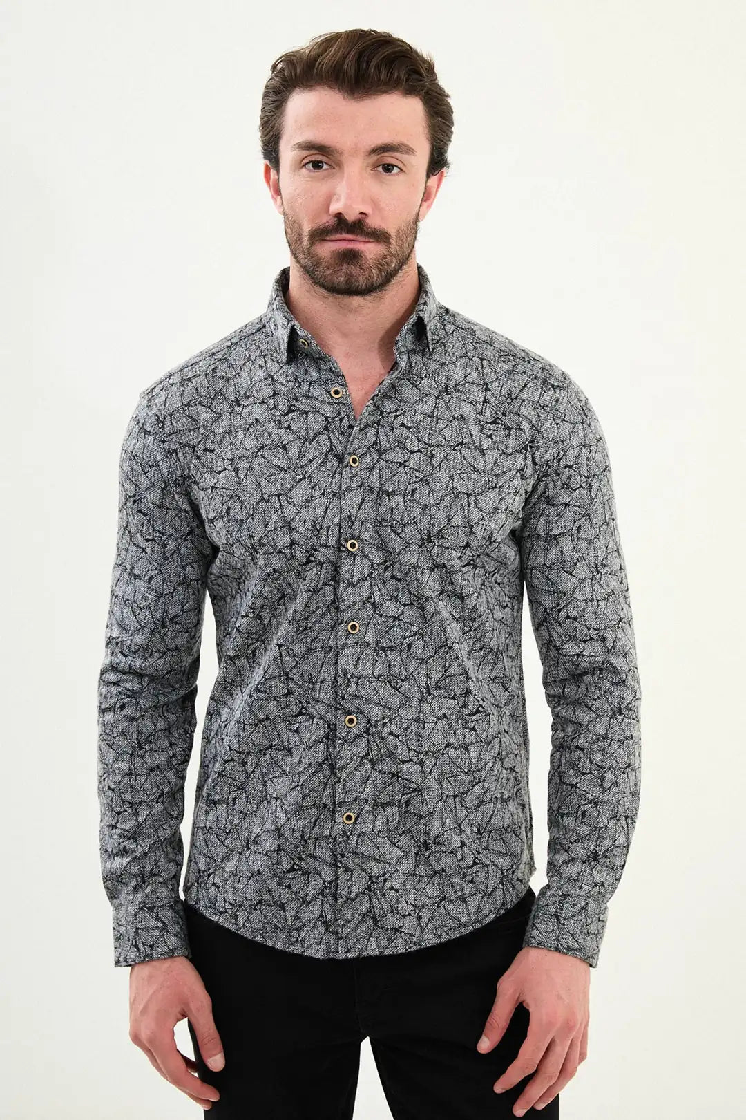 Patterned Wool Shirt Black